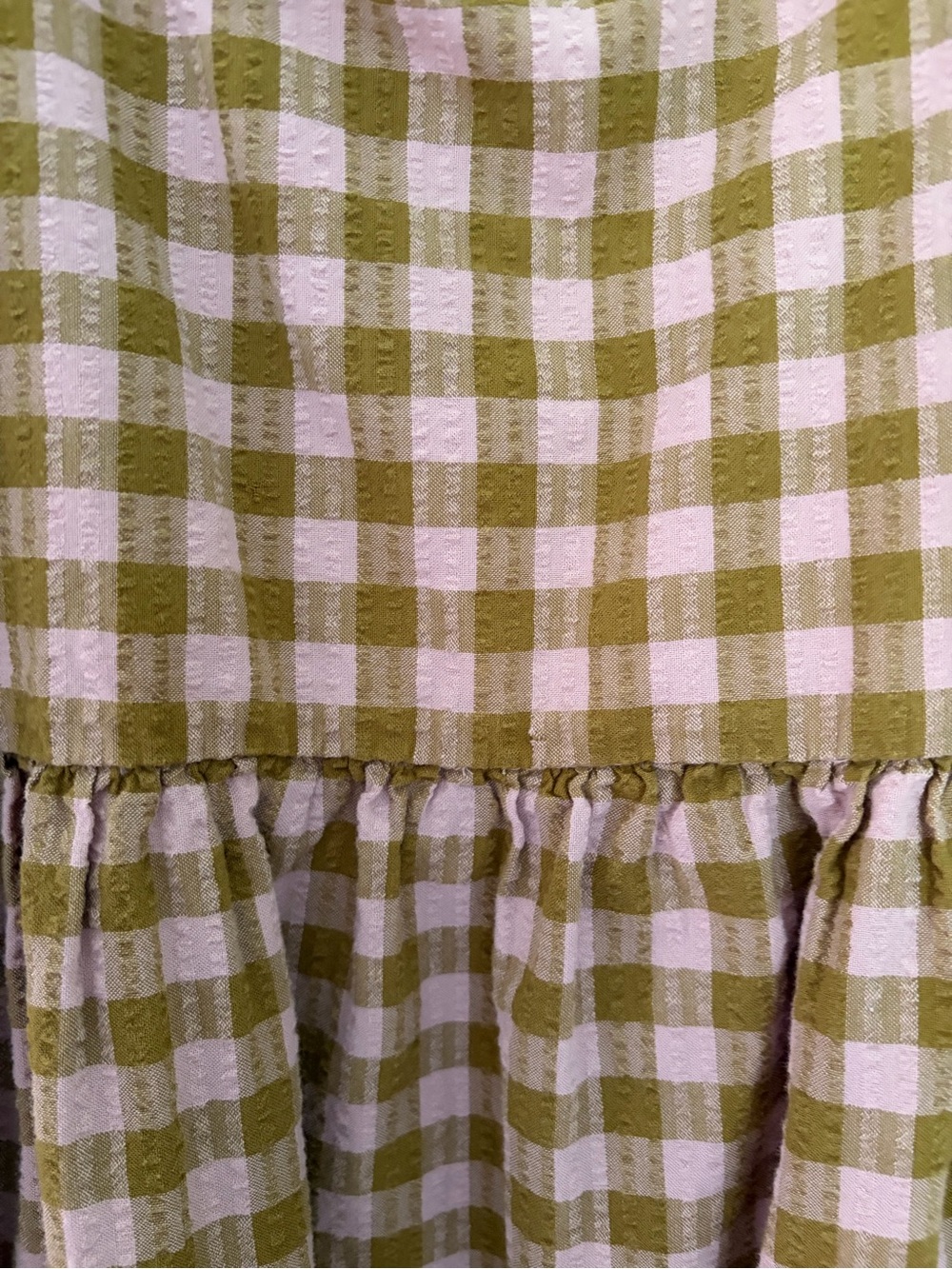 Madewell Brown and Pink Gingham Puff-Sleeve Mini Dress - Picture 2 of 3